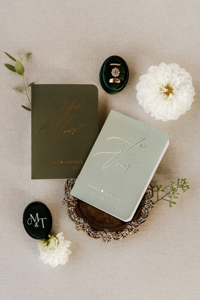 his and hers rings and florals for a michigan wedding