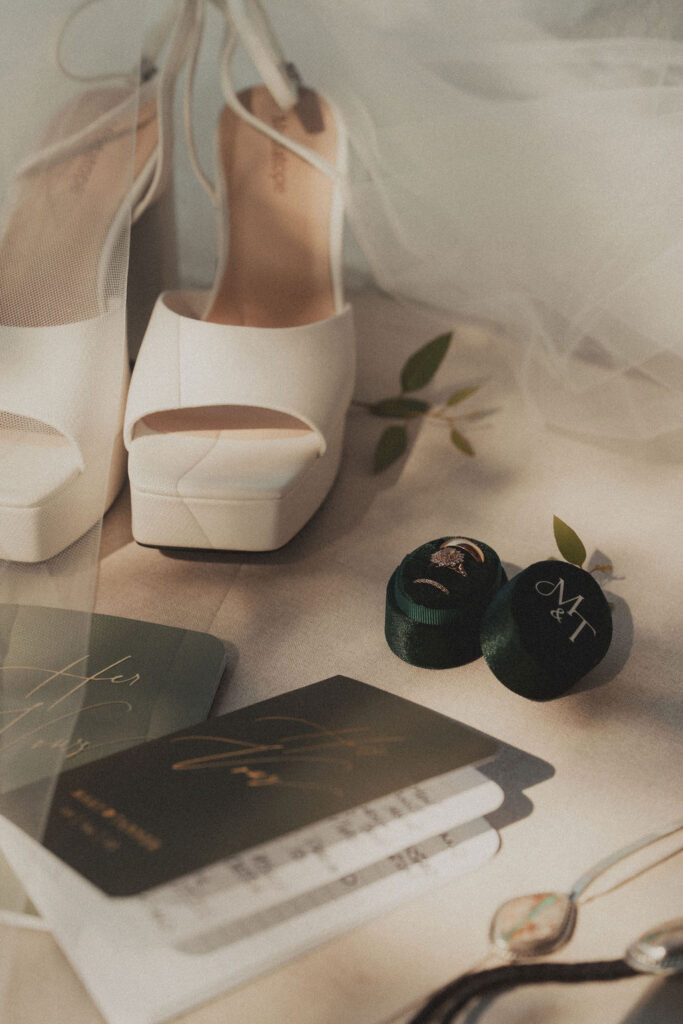 wedding day shoes, ring, and vows, for a local brooklyn mi couple