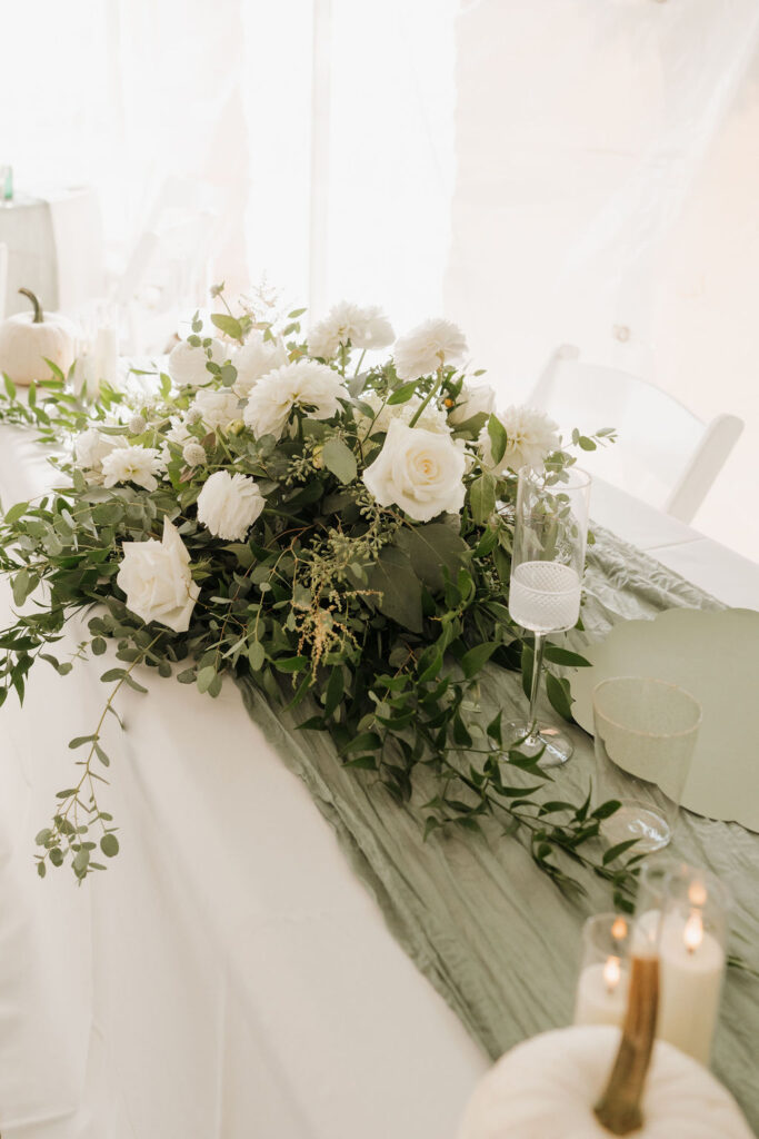 green and white wedding tablescape