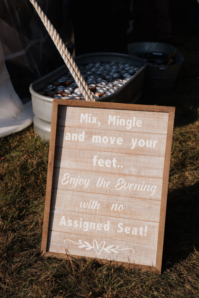 "mix mingle and move your feet" wedding sign