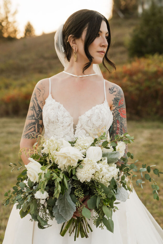 wedding bouquet being held by the bride 